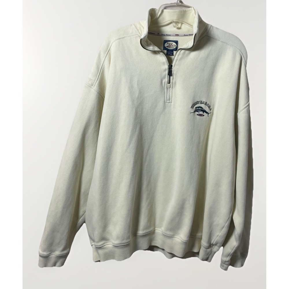Tommy Bahama Relax 1/4 Zip Pullover Men‎ XL Yellow Cotton Long Sleeve Logo